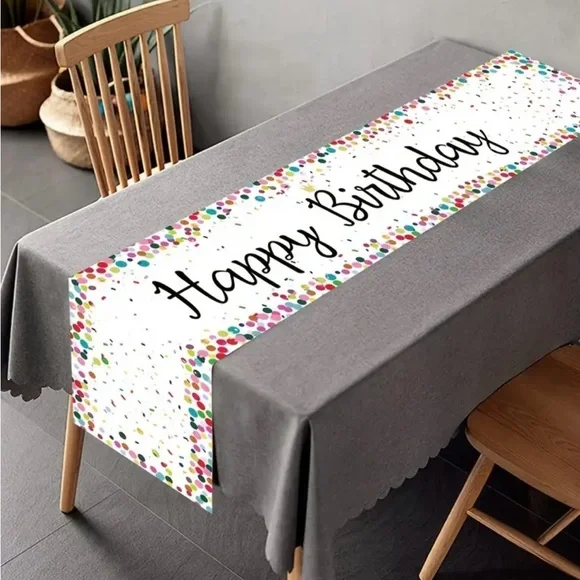 Colorful Confetti Happy Birthday Table Runner, NEW - Picture 4 of 4